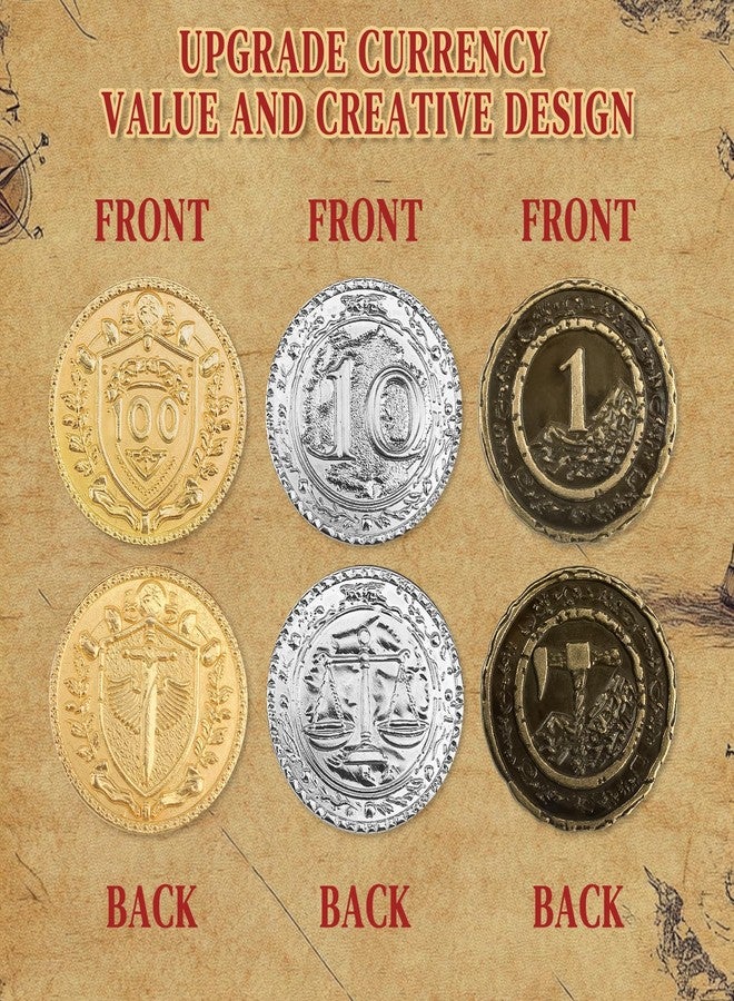 Byhoo 150 PCS Metal DND Coins, 1.2" Gold Silver Copper Tokens with Face Value for Board Game and Tabletop RPG, Fantasy Metal Coins for Pirate Game Party Cosplay - Image 3